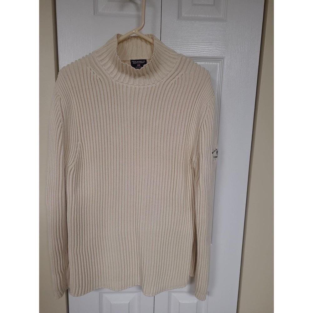 Polo Jeans Co Ralph Lauren Mens Cream Vintage 90's Cotton Sweater Size L Fiji